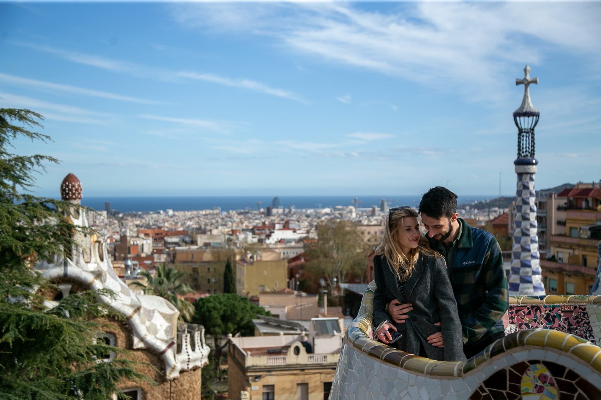 Photo spot with a view at Park Güell in Barcelona, Spain.