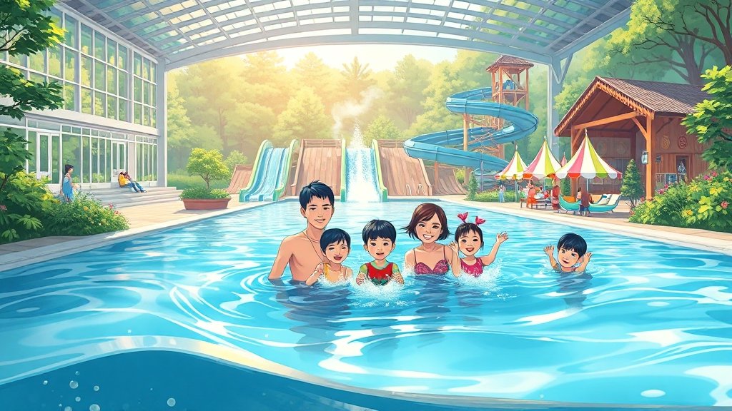 워터파크 시설 파헤치기 (illustration 스타일)