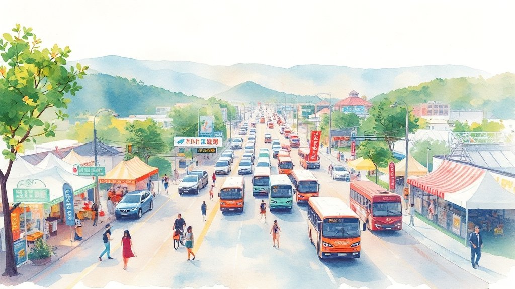 교통 안내 및 주차 (watercolor 스타일)