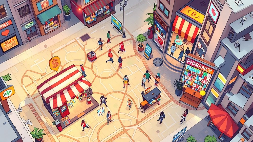 지역화폐 종류별 사용처 (cartoon 스타일)