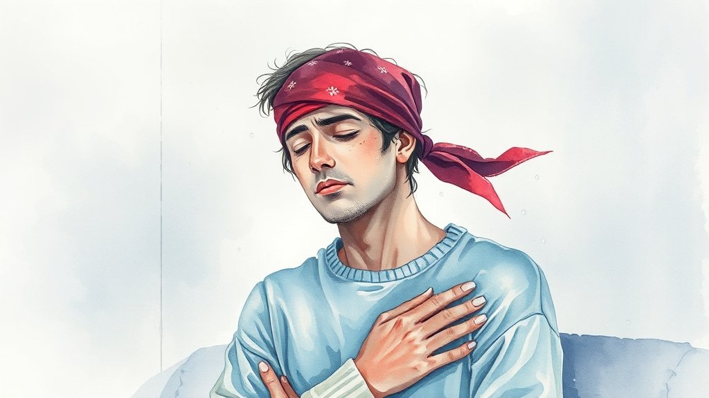 냉방병의 주요 증상들 (watercolor 스타일)