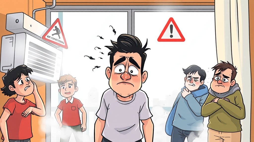 냉방병 원인과 위험 요인 (cartoon 스타일)