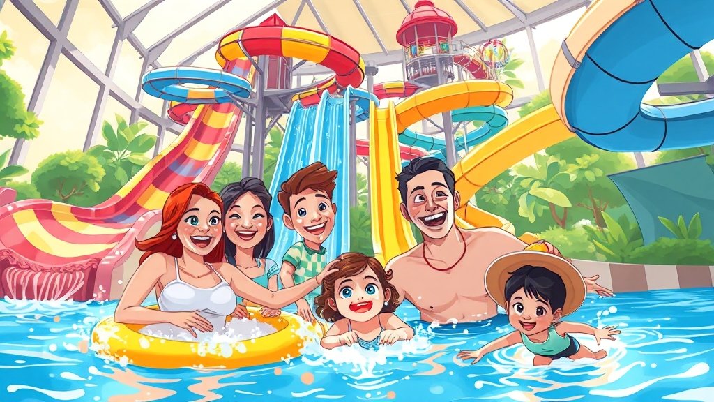 강동 워터파크 시설 안내 (cartoon 스타일)