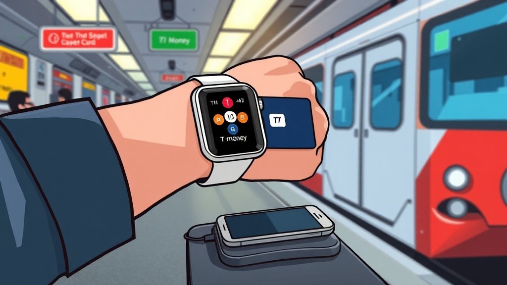 아이폰 애플페이 티머니: 등록, 충전, 사용 완벽 가이드 4 애플워치 티머니 등록 및 사용 (cartoon 스타일)