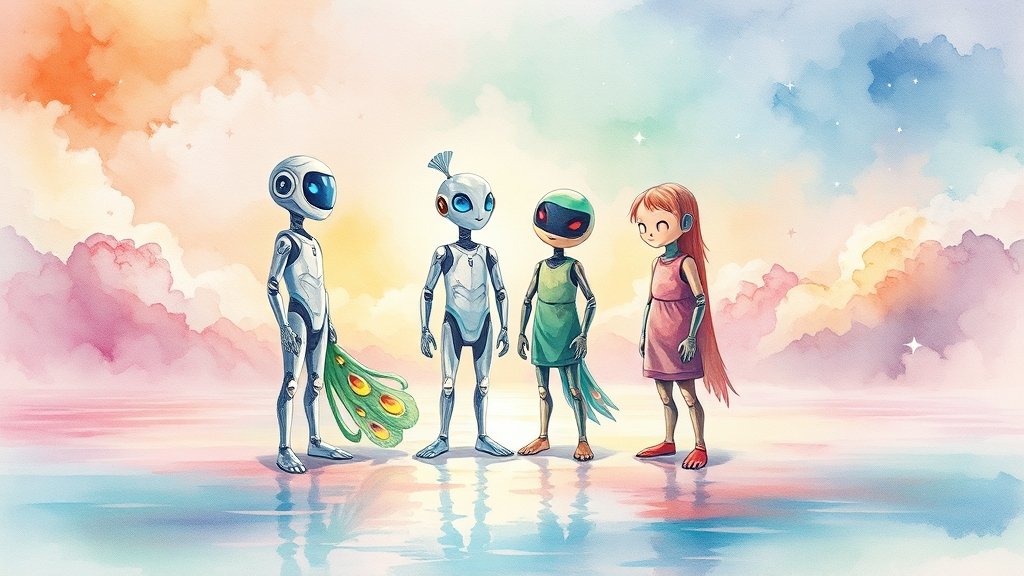 AI 친구들 소개 (watercolor 스타일)