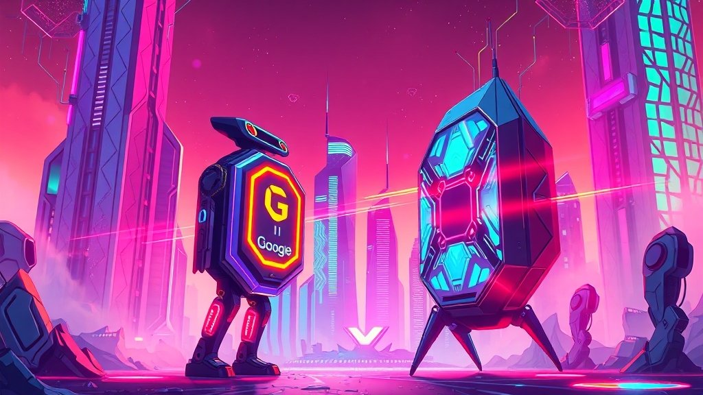 경쟁 기술 비교: 베오3 등 (cartoon 스타일)