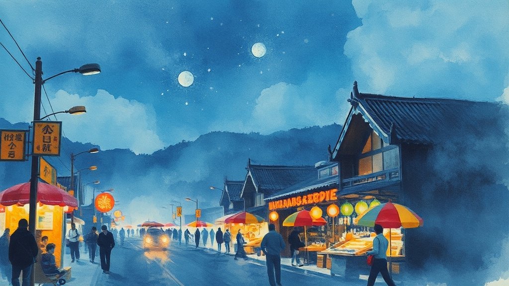 진주남강유등축제 A to Z: 2024년 축제 정보, 볼거리, 꿀팁 (50자) 5 먹거리와 야시장 (watercolor 스타일)