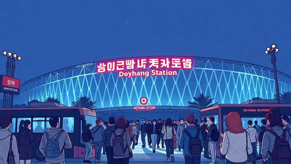 오아시스 내한 공연 완벽 가이드: 시간표, 좌석, 교통, 굿즈 총정리 4 공연장 교통 및 주차 안내 (illustration 스타일)