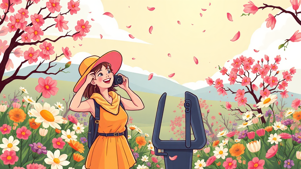 봄꽃과 함께하는 잊지 못할 추억 만들기: 여행 꿀팁 (cartoon 스타일)