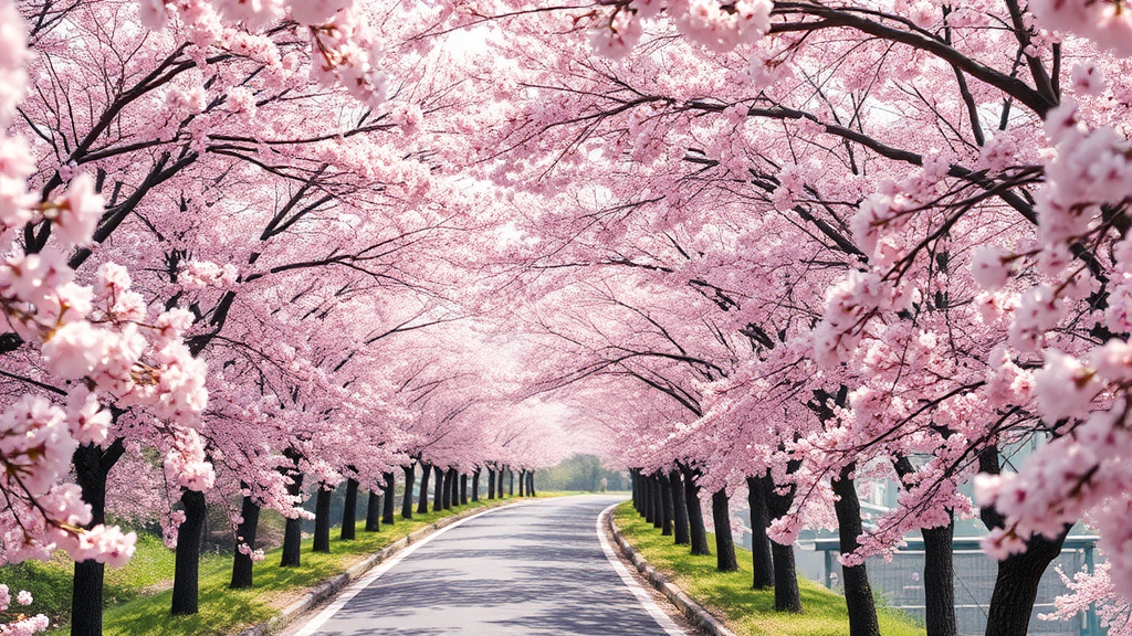 경상남도 벚꽃 명소: 봄바람 따라 걷는 분홍빛 향연 (realistic 스타일)
