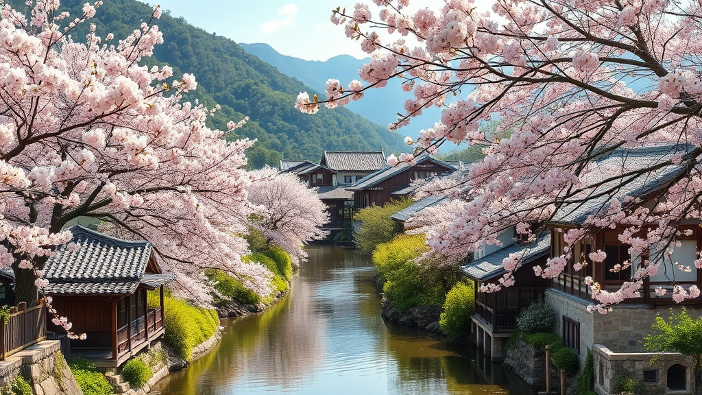 3월 경상북도 봄 여행: 숨은 명소부터 축제까지 완벽 추천 3 안동 하회마을: 벚꽃과 함께하는 고즈넉한 시간 (realistic 스타일)