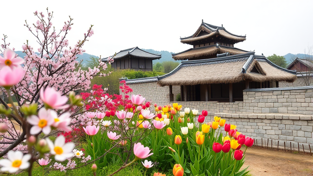 3월 전남 봄꽃 여행: 광양 매화부터 구례 산수유까지 4 초록빛 싱그러움, 순천만 국가정원과 낙안읍성 (realistic 스타일)