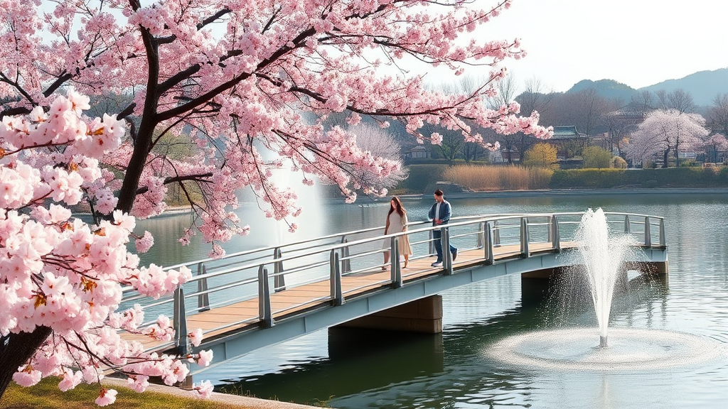 자연 속 힐링: 은파호수공원과 푸른 자연 (realistic 스타일)