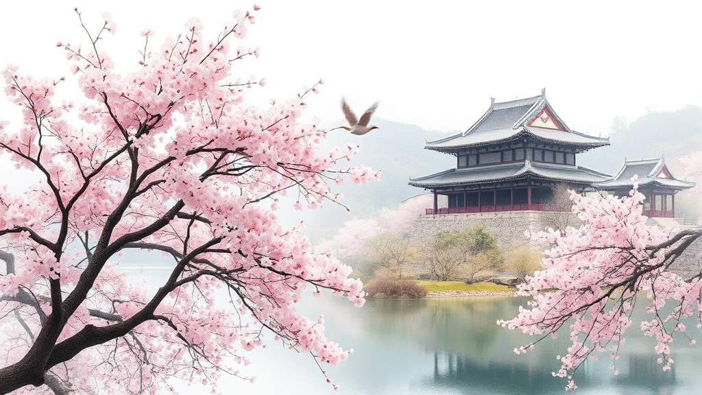 3월 충남 봄꽃 명소: 서천 동백정부터 태안 튤립까지 4 공주·부여: 역사 유적과 함께하는 봄 나들이 (watercolor 스타일)