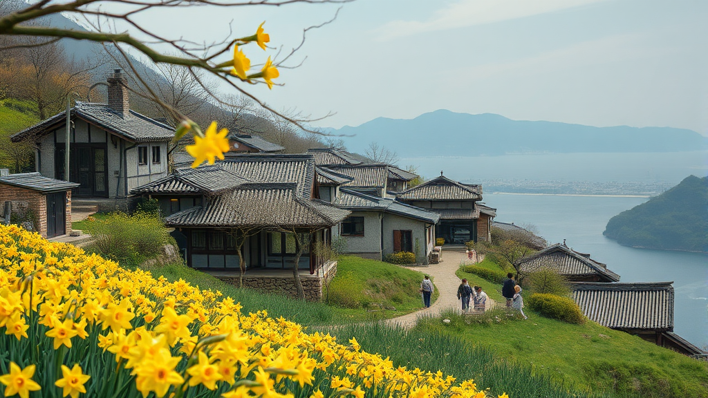 3월 충남 봄꽃 명소: 서천 동백정부터 태안 튤립까지 5 서산의 봄: 수선화 물결과 고택의 정취 (realistic 스타일)