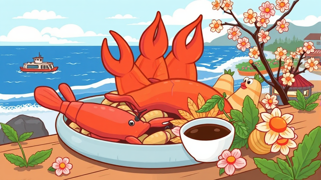 동해안의 매력: 속초 & 강릉 해산물과 바다 (cartoon 스타일)