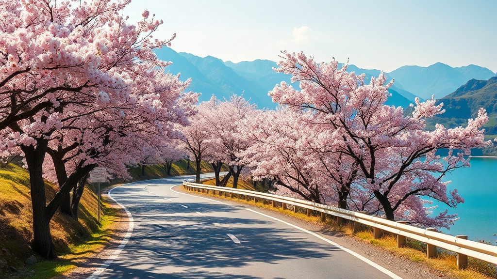봄에 만나는 강원 네이처로드: 벚꽃 명소 탐방 (realistic 스타일)