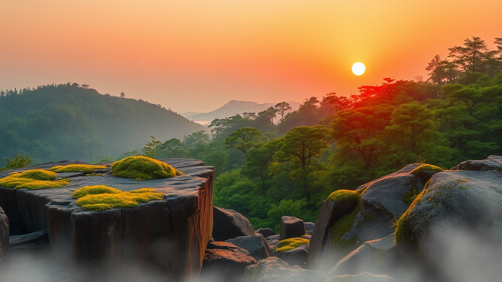 따뜻한 햇살 아래 만끽하는 제주 자연 명소 (watercolor 스타일)