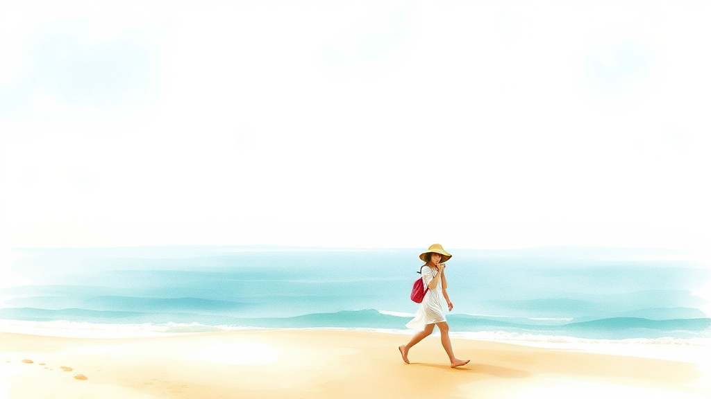 한적한 해변에서 즐기는 여유로운 제주 산책 (watercolor 스타일)