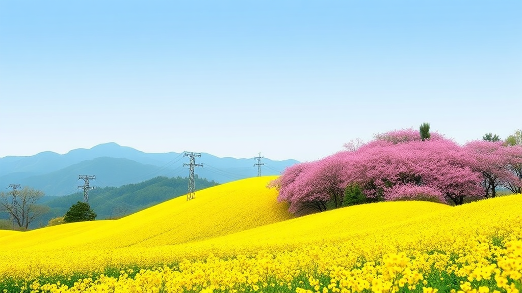 봄꽃의 다채로움: 유채꽃, 진달래 등 숨겨진 명소 탐방 (illustration 스타일)