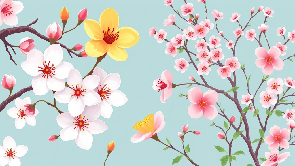 봄꽃 축제: 매화, 산수유, 벚꽃 명소 (illustration 스타일)