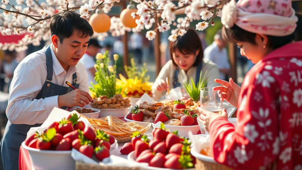 3월의 맛있는 축제: 먹거리 탐방 (realistic 스타일)