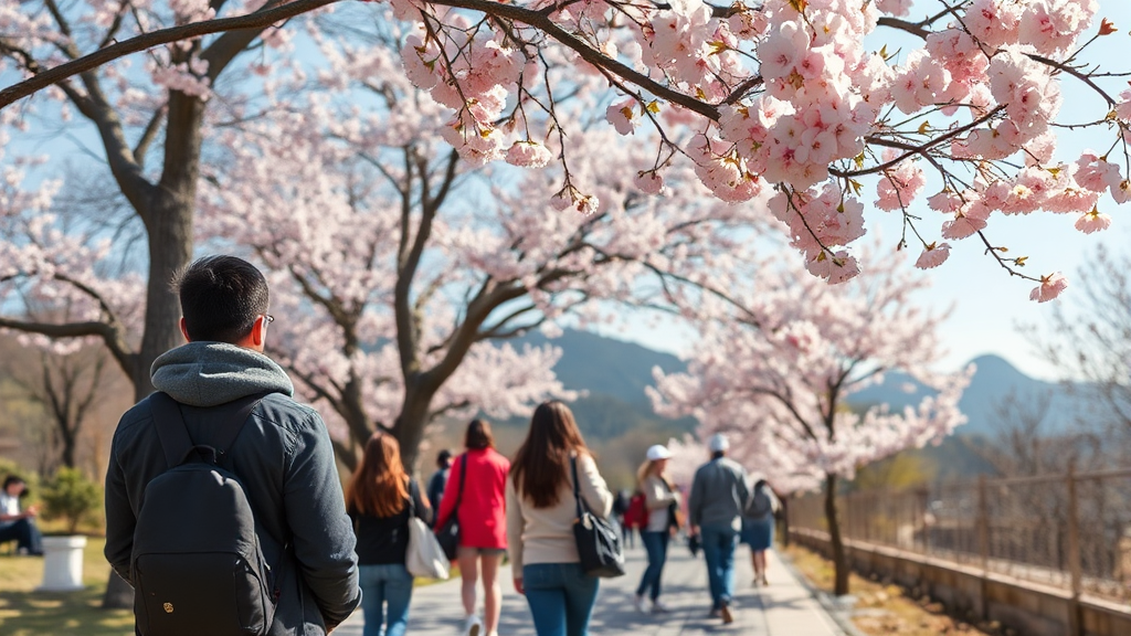 따뜻한 봄날, 서울에서 즐기는 야외 활동 (realistic 스타일)