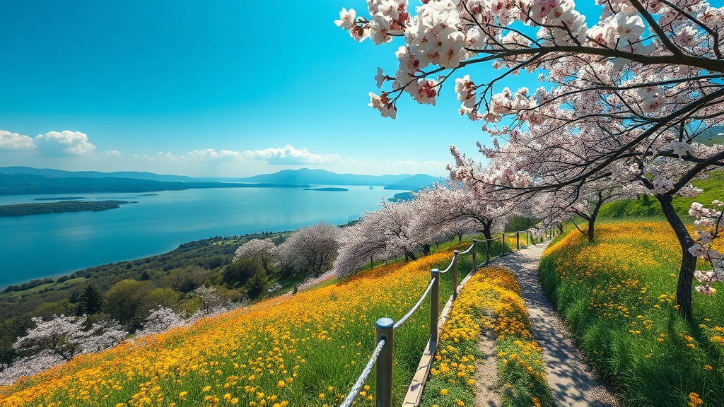 축제와 함께 즐기는 강원도 명소: 봄꽃과 자연의 향연 (realistic 스타일)