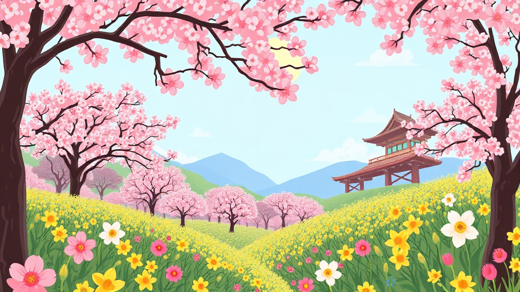 봄꽃 향연: 경남 대표 봄꽃 축제 미리보기 (cartoon 스타일)