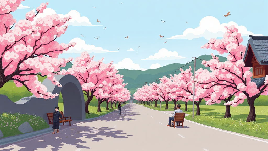 경주 벚꽃 명소: 봄날의 낭만 가득 피크닉 (cartoon 스타일)