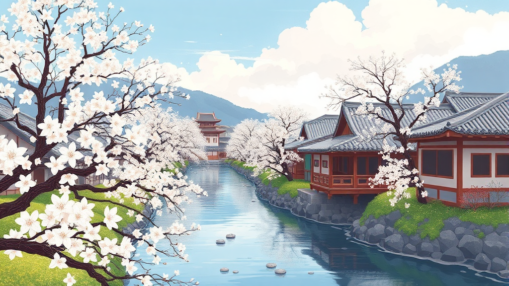 광양 매화마을: 하얗게 물든 매화꽃의 향연 (illustration 스타일)