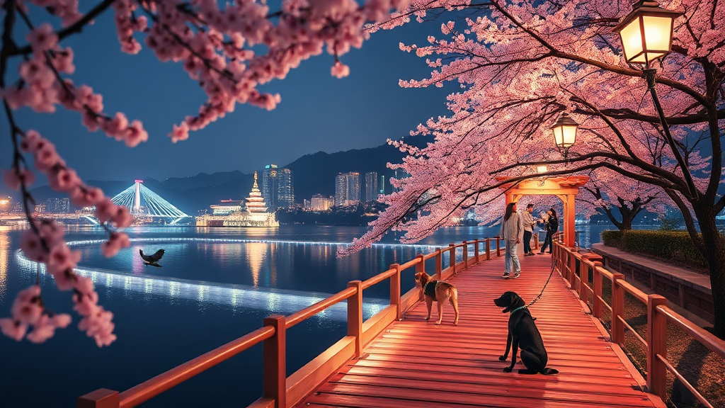 3월 전라북도 봄꽃 여행: 벚꽃부터 산수유까지 명소 총정리 1 군산 벚꽃 명소: 은파호수공원과 함께하는 봄나들이 (realistic 스타일)