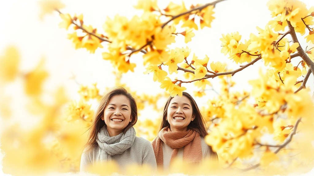 3월 전라북도 봄꽃 여행: 벚꽃부터 산수유까지 명소 총정리 2 정읍 산수유꽃 축제: 노란 물결 속으로 떠나는 봄 여행 (watercolor 스타일)