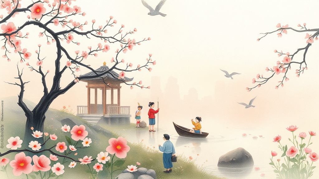 봄의 정취를 만끽하는 특별한 경험: 축제 외 즐길 거리 (watercolor 스타일)